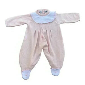 Vintage ClubFred Pink Knit Romper‎ 3-6 M Footie Circle Embroidered Heart Collar